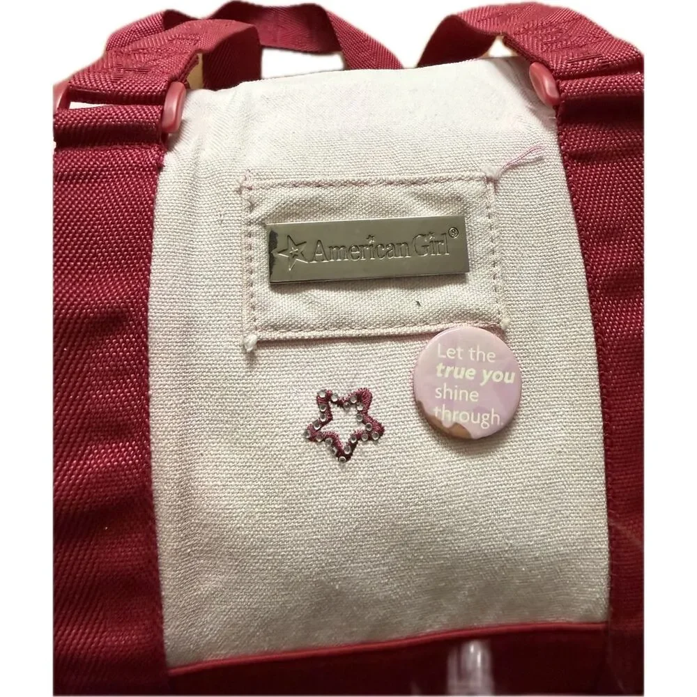 American Girl Duffle Bag - Pink & Red Zipper Closure Buttons Accessory Case